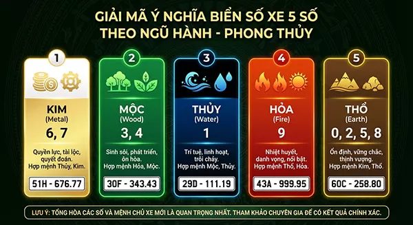 ý nghĩa biển số xe 5 số theo ngũ hành và phong thuỷ